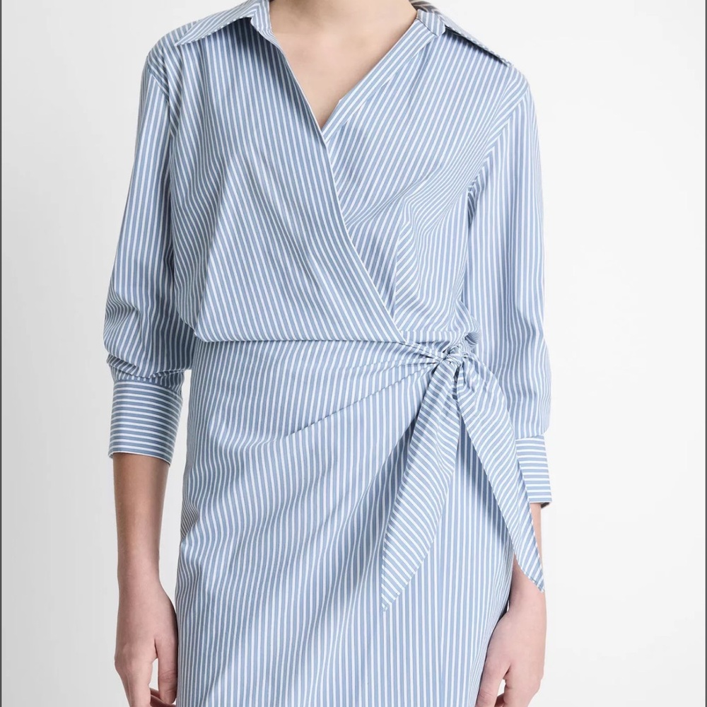 NWT Vince Furrow Light Blue Striped Long Sleeve Wrap Dress